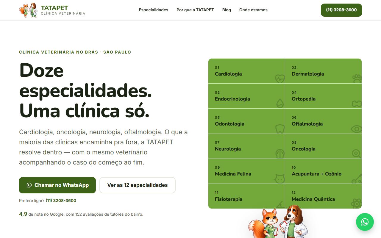 Página inicial do site clinicatatapet.com.br